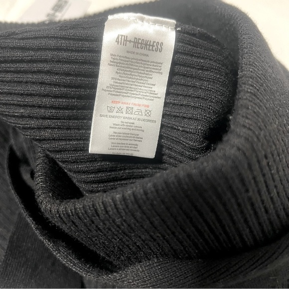 4th & Reckless Petite 8P Women Black Ribbed Side Slit Hem Wide Leg Belted Pants - Picture 7 of 10